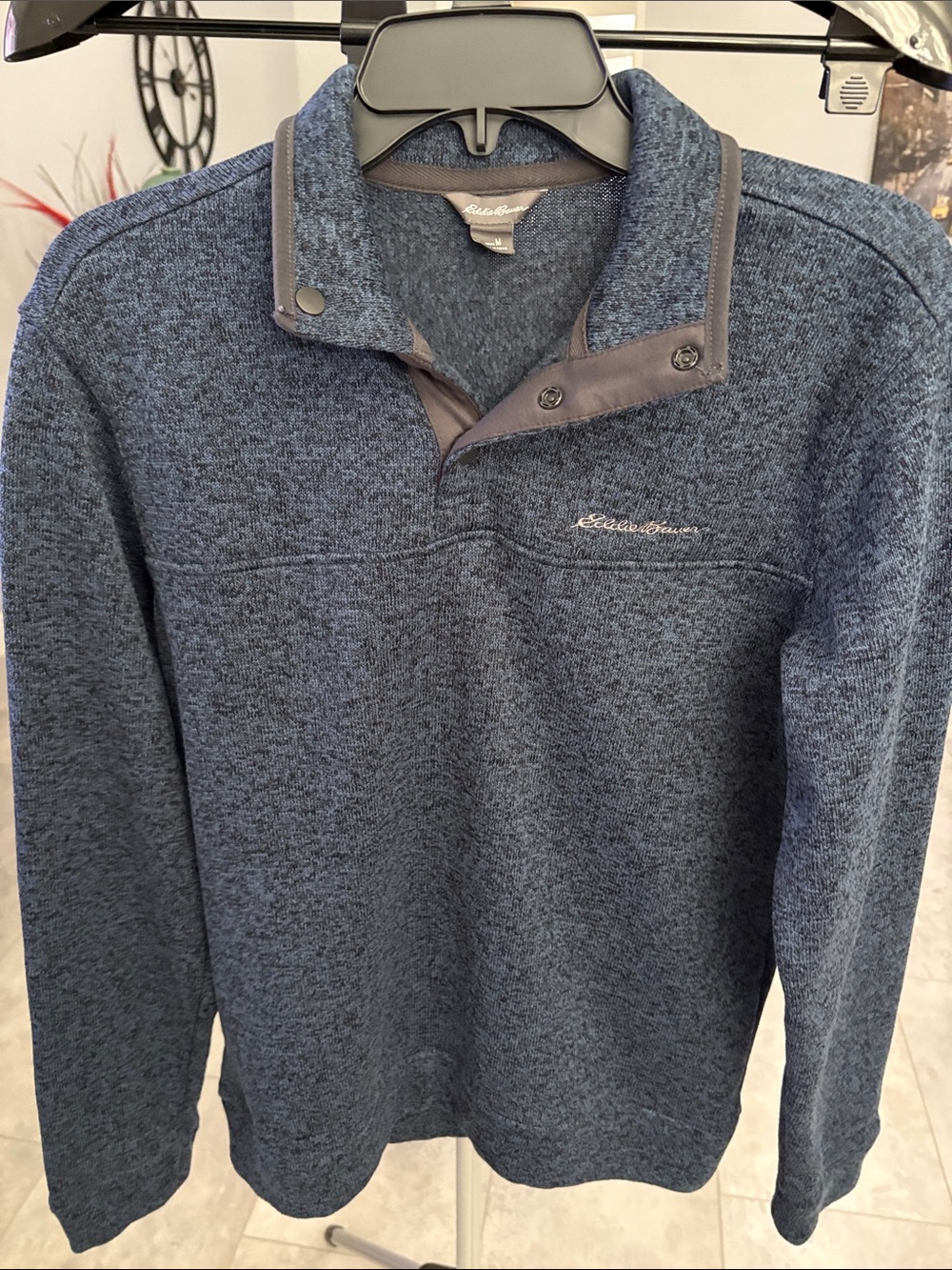Eddie Bauer Blue Heather Snap-Quarter Pullover Size M